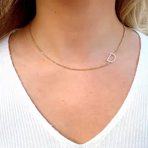 The Original Pave Letter Necklace / Initial Necklace / Side Hanging Pave Letter Two Tone Necklace / Gold Chain Pave Letter Necklace / Dainty Chain Letter Necklace