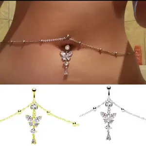 Fashion Waist Chains CZ Butterfly Dangling Belly Chain Body Piercing Jewelry Piercing Belly Chain Belly Ring with Chain