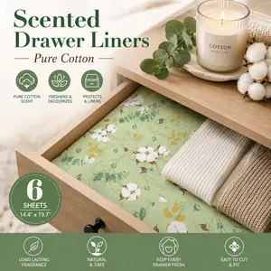 Cotton-Scented Fragrant Drawer Liners (6-Pack) - Non-Adhesive, Moisture-Resistant Shelf Liners for Bedrooms, Dressers, Shoe Cabinets