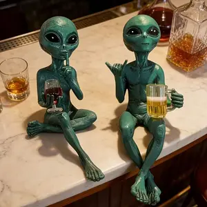 2 Alien Resin Collectible Dolls, Space Style Decor, Living Room, Bedroom, Office Desk, Bookshelf, Unique Gift for Sci-Fi Fans