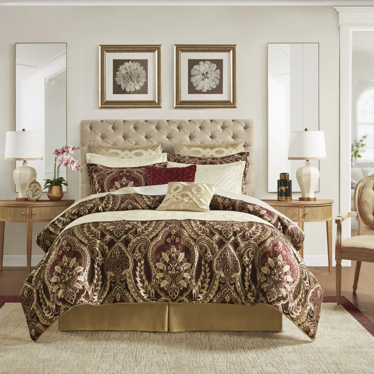 Croscill Classics CCL10-0001 92 x 96 x 1.5 in. Julius Comforter Set, Burgundy - Queen Size - 4 Piece