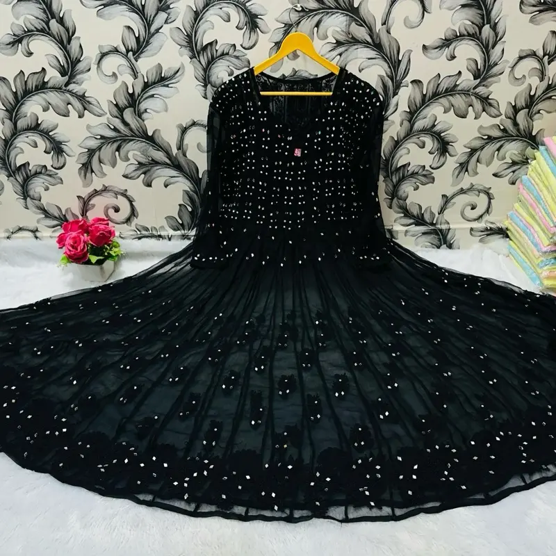 Women's Chikankari Mirror kurti no pants   with Liner - Size 36,38,40,42,44,46, Traditional, Dress only kurti no pants