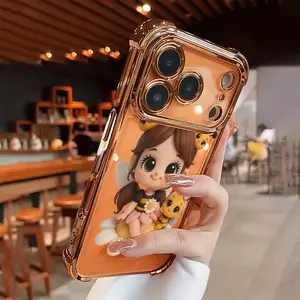 Transparent TPU Airbag Smartphone Case, Creative Bee Girl Pattern Electroplated Anti-Drop Shockproof Soft Cover for iPhone 17 Pro Max, 16, 15, 14, 13, 12, 11 – Simple Fashion Personalized Cellphone Handheld Accessories Protective Case