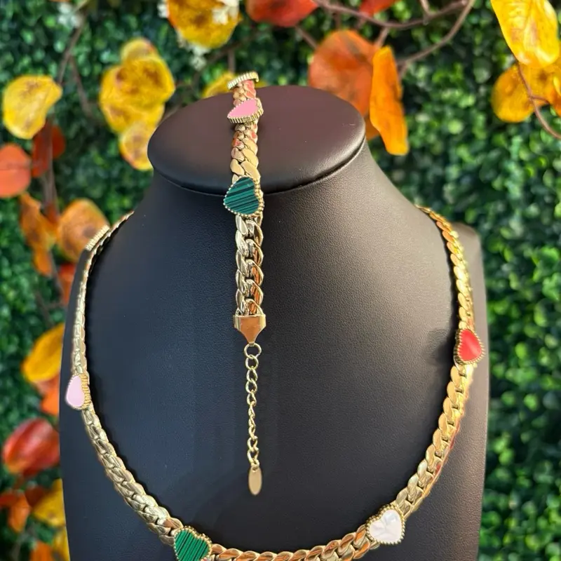 2 set corazón brazalete y cadena