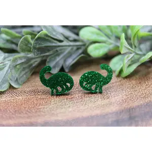 Green Glitter Dinosaurs || Stud Earrings || Hypoallergenic