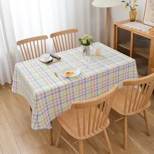 Colorful Pastel Plaid Tablecloth Polyester Waterproof Stain Resistant Spring Gingham Picnic Table Cover Rectangular Dining Room Kitchen Decor Holiday Party