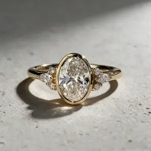 Gold Plated Oval CZ Engagement Ring | Three-Stone Statement Design | Perfect for Proposals & Anniversaries | Ideal Gift for Her