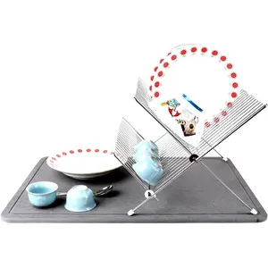 Large Stone Drying Mat for Kitchen Counter with Stainless Steel Drying Rack, 22x16 Inches, Diatomaceous Stone Dish Drying Mat for Faster, Hygienic Drying & Counter Protection Coasters Tableware