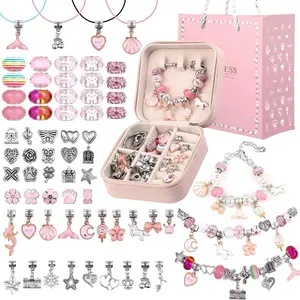 Girls Beads Charm Bracelet Making Kit with Portable Bracelet Organizer Box for Ages 5-12, Includes Various Bead Designs and Accessories