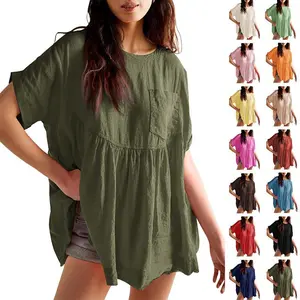 Imily Bela Womens Summer Babydoll Tops Casual Loose Fit Peplum Oversized Tunic Shirts