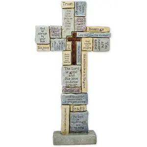 Roman Table Cross with Words of Encouragement and Prayers, 12.5"H