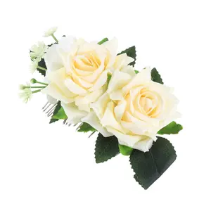 VOCOSTE Women's Styling Simulated Flowers Hair Clips Comb Beige 1 Pc