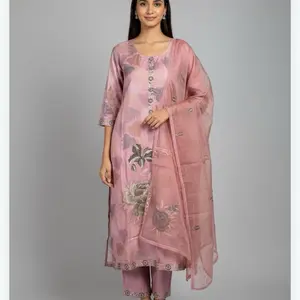 Cotton Silk Soft Comfortable Kurta Set Simple Elegant Piece with Floral Embroidery and Matching Dupatta