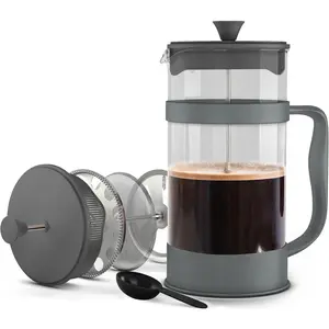 French Press Espresso and Tea Maker with Triple Filters, Stainless Steel Plunger and Heat Resistant Borosilicate Glass (Grey, 34-oz (Pack of 1))