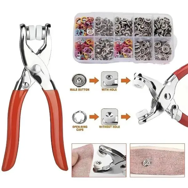 Claw snap fastener set,9.5mm snap fastener set (with pliers)-suitable for 1-3cm thick fabrics,metal snap fastener set (with tools), five-claw snap fastener tool set, seamless snap fasteners, manual snap fasteners.