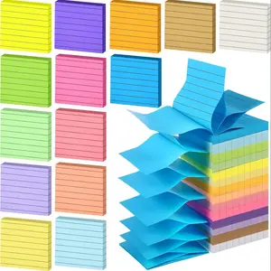 14Pcs pop-up sticky notes, self-adhesive memo pads with vibrant 3x3 replacement refills and black-backed transparent top memo holders, 50 sheets per pad (ruled style), Sticky Labels