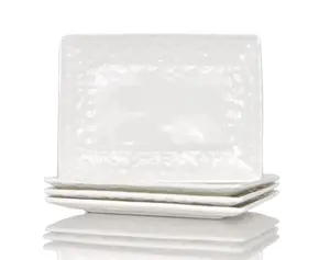 HomeRoots 483520 Rectangle Pebbled Porcelain Service for Six Dinner Plate Set, White - 6 Piece