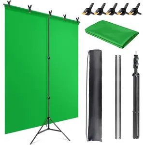 Green Screen Backdrop Kit with Stand, 5X6.5ft Portable Green Screen Backdrop with Stand kit, GreenScreen Background with Stand Carrying Bag Clamp for Streaming Video Zoom