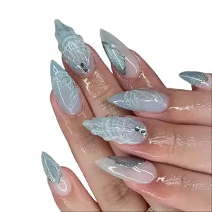 OCEAN LOVE High-End Press-On Nails 24pcs Almond Nails with Shell Design Rhinestone Accents for Elegant Manicure luxury
