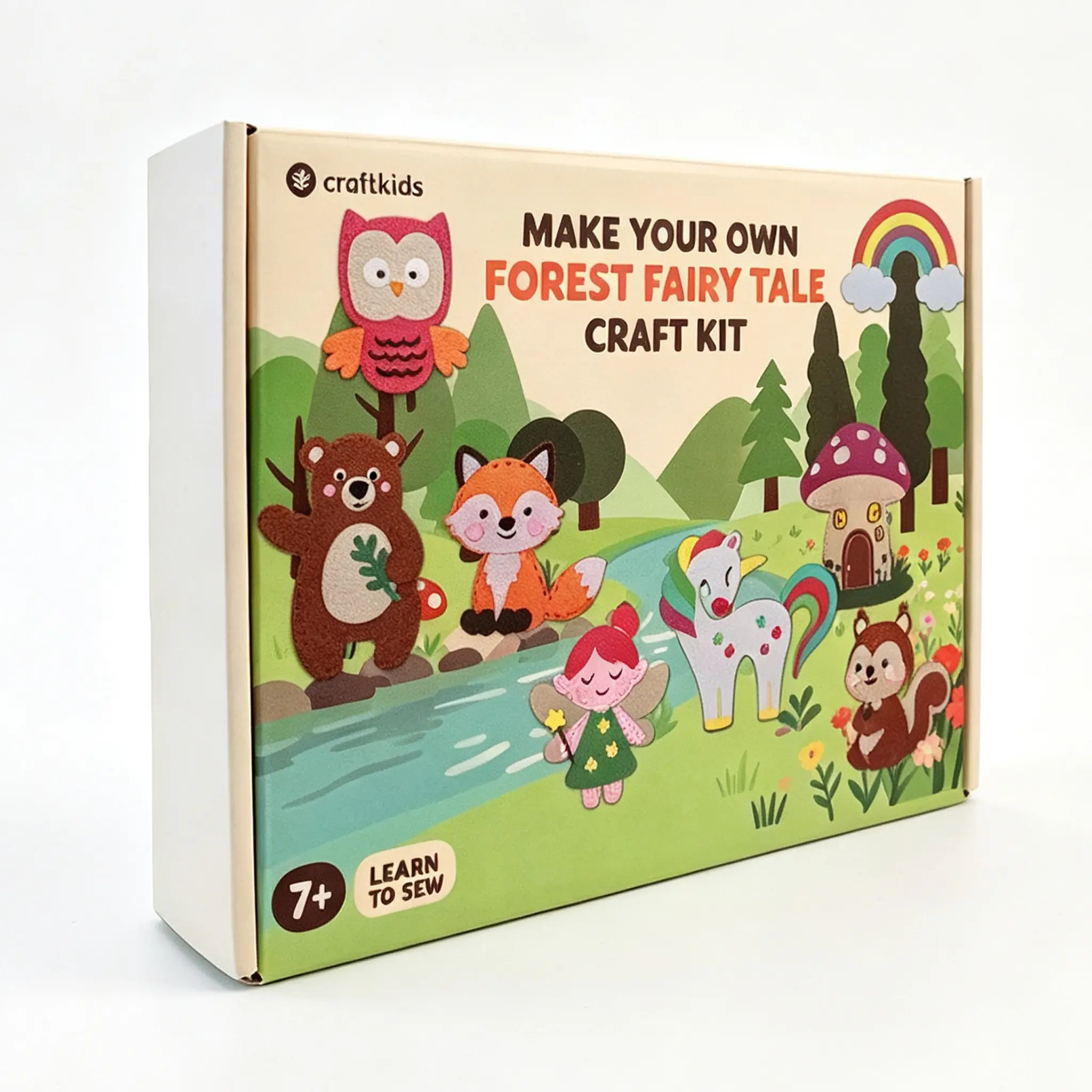 Craftkids Forest Fairy Tale Art Craft Kit for Kids Ages 7+ - Complete Craft Set with 8 Pre-Cut Felt Projects, Safe Needle, Screen-Free Display Wall, DIY Educational Toy Gift, Art Craft Kits