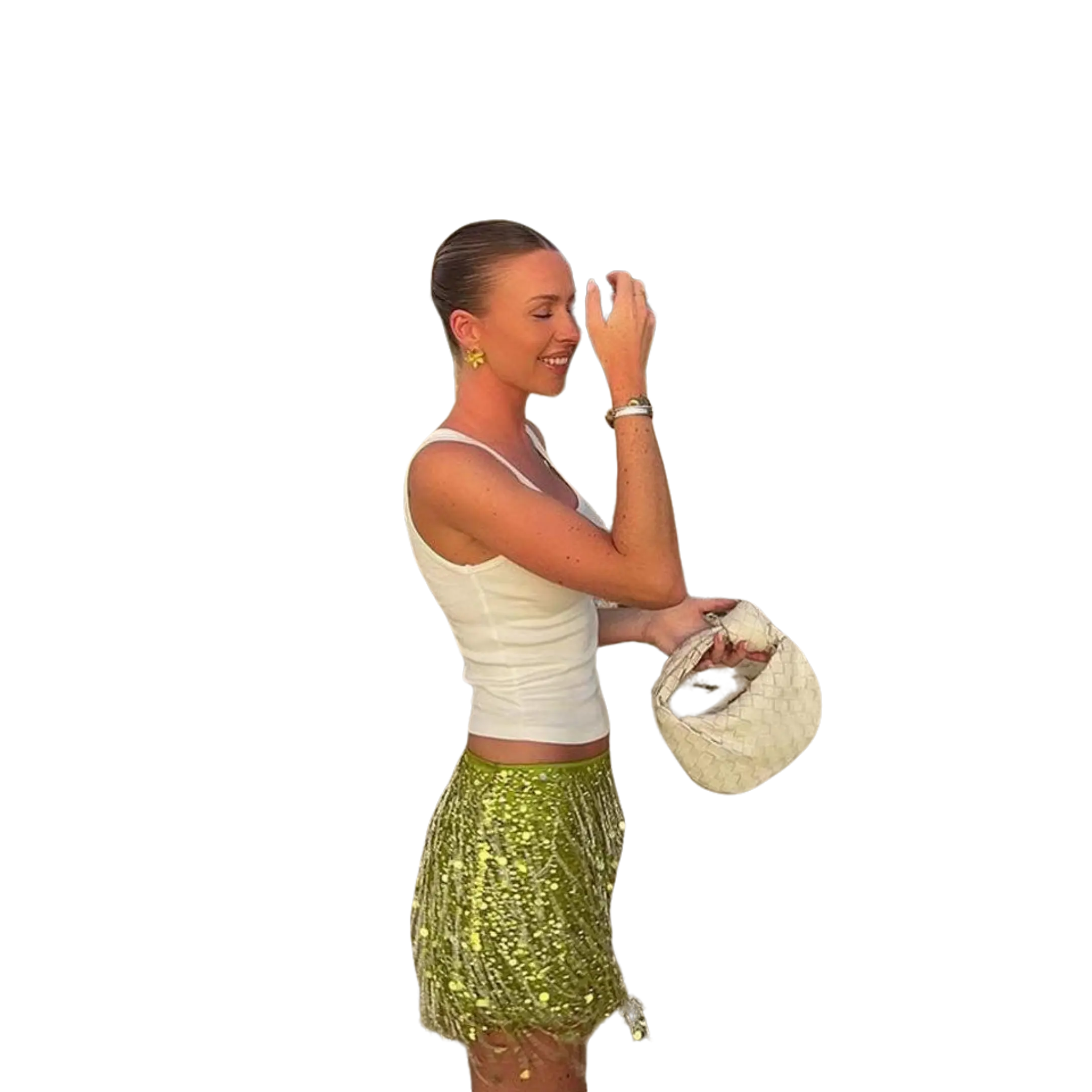 Lime Green Sequin Fringe Mini Skirt | Festival & Vacation Statement Skirt