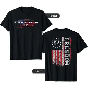 [Sale Up To 50%] Freedom 1776–2026 T-Shirt – Patriotic USA Flag Vintage Distressed Graphic, 250 Years of American Freedom, Front & Back Print, Soft US Cotton, Unisex US Fit