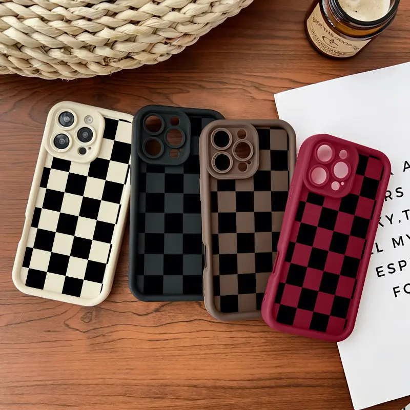 Trendy Checkerboard Aesthetic Phone Case For iPhone 17 16 15 14 Pro Max 13 12 11 XR XS Plus Air Shockproof Anti Drop Slim TPU Cover Stylish Gift For Birthday Valentine