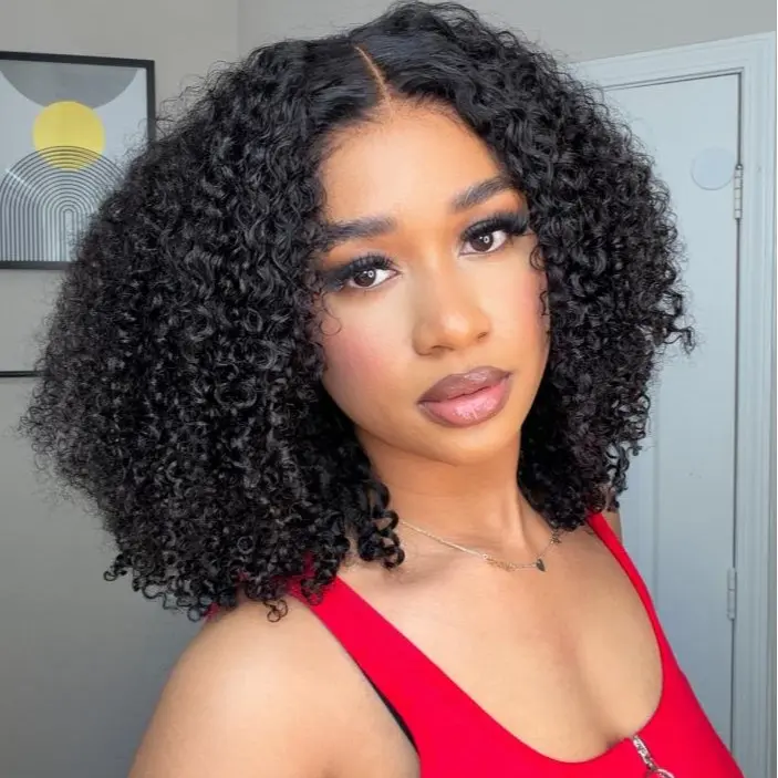 Menglle Hair 4C Baby Hair Kinky Curly 7x6 Pre Cut Lace Wear and Go Glueless Human Hair Wigs 200%/250% Density Natural Color#Summervibes#DealsForYouDays Black Woman Wigs