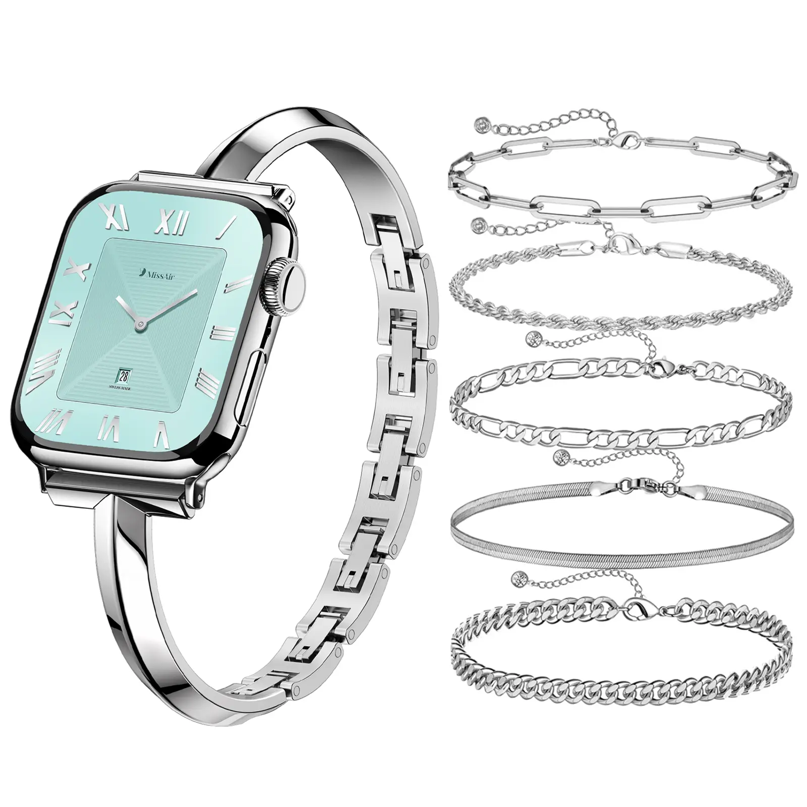 Silver band + Bracelets set