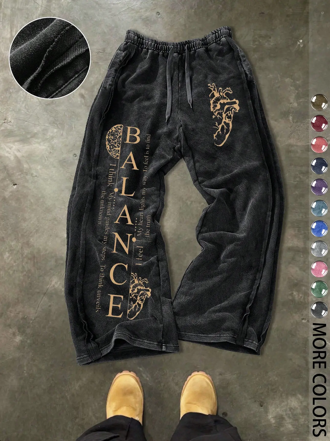Men's Casual Loose Cotton Graphic Sweatpants, Casual Loungewear Pants, Trendy Letter Vintage Print, Drawstring Waist, Natural Waist, Ankle Length, Perfect for Daily Wear & Holidays