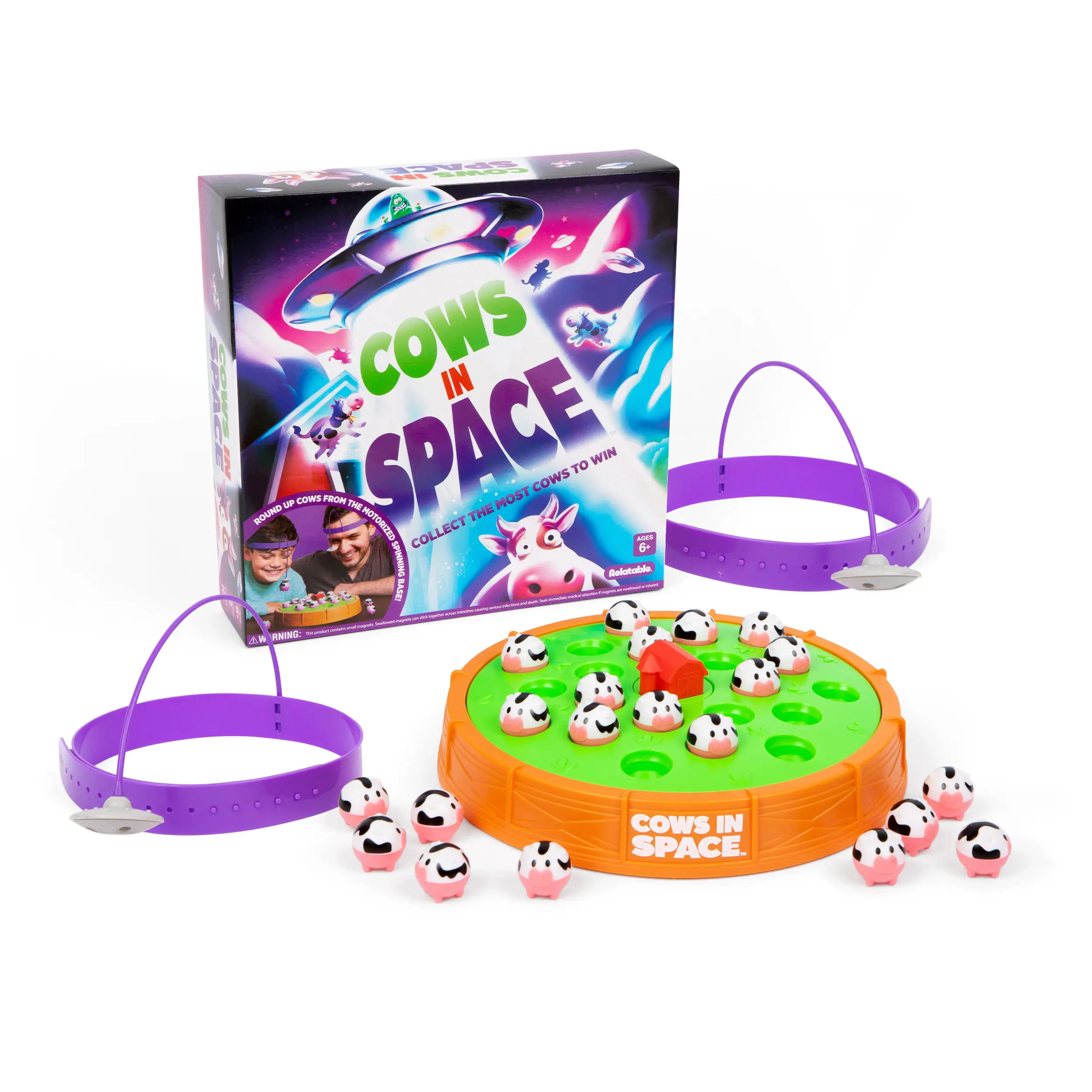 Relatable Cows In Space Game Kids UFO Game w/ Headbands Spinning Base & Magnetic Cows for Ages 6+ Birthday Gifts Family Game Night