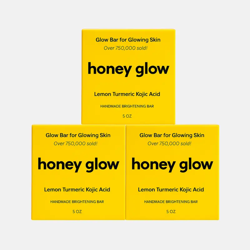 Honey Glow 3-Pack Lemon Turmeric & Kojic Acid Brighetning Soap, Dark Spot Remover, Kojic Acid Soap Body Care Body Wash Coconut Organic Natural Ingredients Skin Brightener