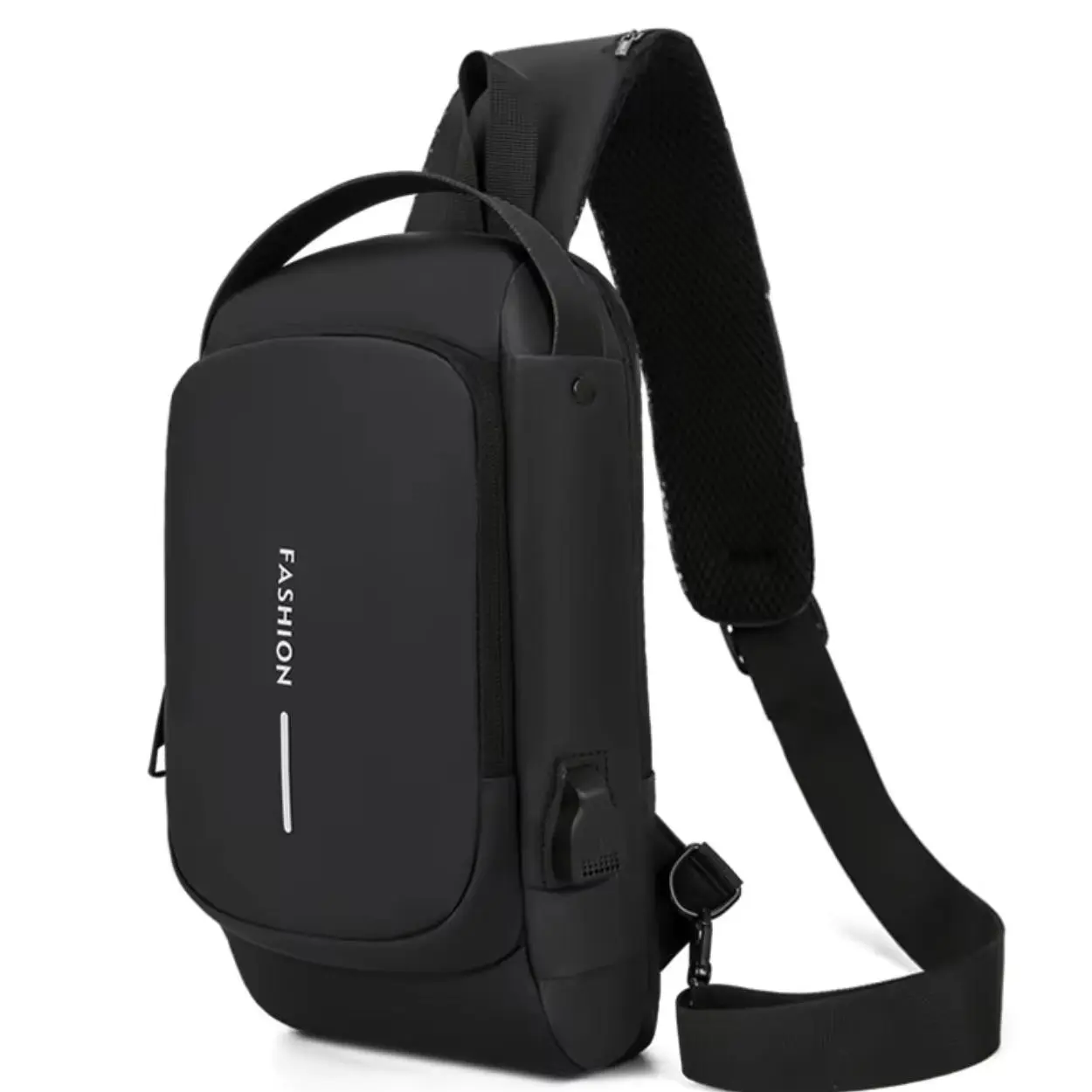 Men's Casual Crossbody Bag, Water-Resistant Zippered Sling Bag with Anti-Theft Lock and USB-C Port for Travel & Hiking, Versatile Shoulder Bag