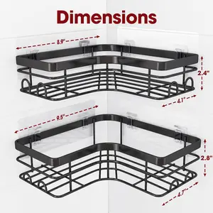 Shower Caddy - 2 Pack, Adhesive Shower Organizers, Rustproof Stainless Steel Shower Shelves with 8 Hooks, No Drilling Bathroom Organizers and Storage Racks, Black