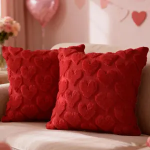2PCS Valentines Day Throw Pillow Covers 18x18 inch, Valentine Decoration Soft Plush Love Pillowcase Decorative Valentine Pillow Cases for Holiday Couch Sofa Home Decor