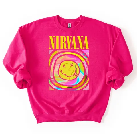 Nirvana Smiley Graphic Sweatshirt, Nirvana Comfort Color Tee, Nirvana Smiley Sweatshirt