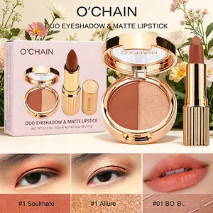 O'CHAIN 2 In 1 Makeup Set | Dual Matte & Shimmer Eyeshadow + Nude Matte Lipstick, Portable Daily Travel Cosmetic Kit for Natural Warm Eye & Lip Looks
