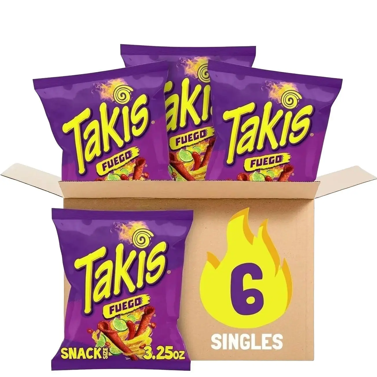 Takis Fuego Rolled Tortilla Chips Case, 6 Count (Snack Size Bags)