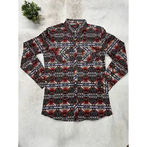 Rock and Roll Aztec Print Long Sleeve Snap Red