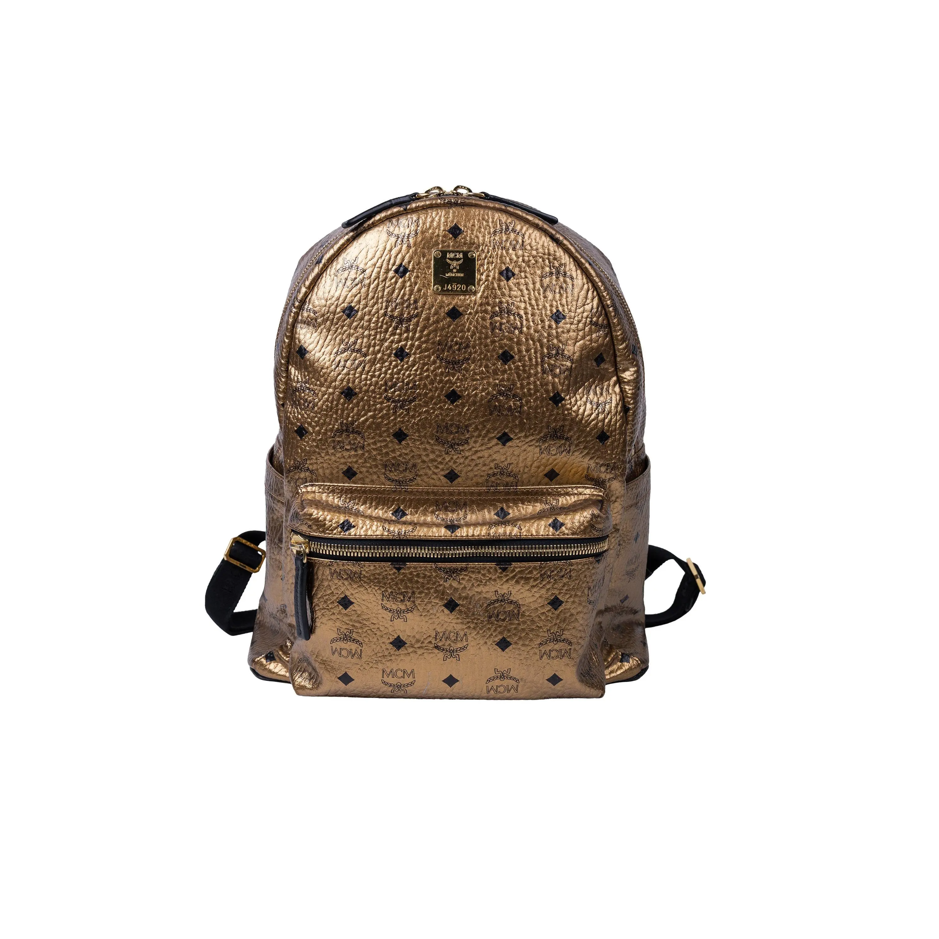 Pre-owned Coated Canvas Backpacks MCM Gold Stark Backpack Metallic Visetos Gold Hardware