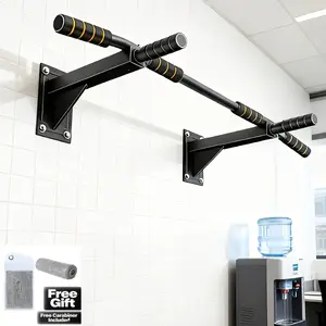 Commercial-Grade Wall Pull-Up Bar | 1400LB Load Capacity, Multi-Scene Home Gym Setup with Hanging Straps, Designed for Weight Training, Dips, Pull-Ups, Push-Ups & Core Workouts – Solid Black, Pro Strength Fitness Gear