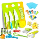 32PCS Montessori Toddler Kitchen Knife Set, Safe Real Cooking Utensils for Kids Ages 5-10, Complete Montessori Kitchen Gadgets & Sandwich Cutters, Practical Toddler Cooking Tools, Ideal Christmas Holiday Gift for Boys and Girls