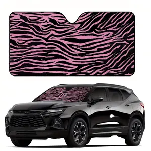 1pc, Zebra Stripe Style Car Windshield Sun Shade, Pink and Black Interwoven Striped Print Pattern, UV Protection, Stylish Design, Easy to Install, Foldable for Convenient Storage, Keeps Your Vehicle Cool, Perfect for Cars, SUVs, and Trucks