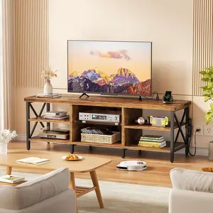 55/63inch TV Stand Entertainment Center Modern Industrial TV Console with LED and Outlets