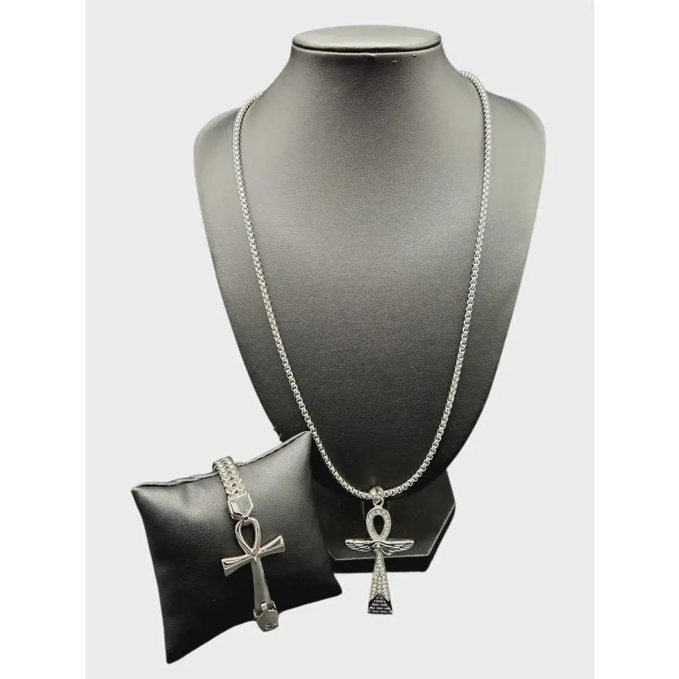 "Eternal Wings" Necklace and Bracelet Jewelry Set (Choose black or silver)