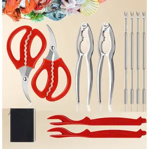 10 Pcs Complete Seafood Tools Set Stainless Steel Crab Lobster Crackers Forks Picks Shellers and Scissors Nut Cracker for Crab Legs Shellfish