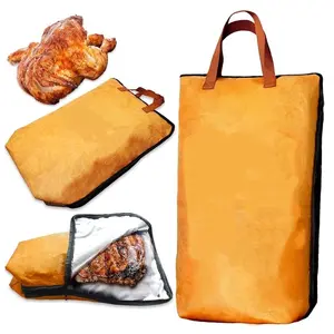 BBQ Blanket for Resting Meat, 5-Layer Insulated Meat Resting Bag for Moisture Retention and Perfect BBQ, Wide Mouth with Handle Design for Briskets, Pork Shoulders, Steaks (Heavy Dute, Brown, 21 Inch)