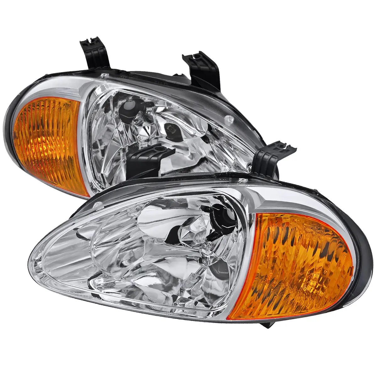 1993-1997 Del Sol Crystal Headlights w/ Amber Reflector (Chrome Housing/Clear Lens)
