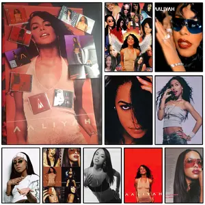 singer a-aaliyah Poster Sticky Wall Art Printing Waterproof Modern Aesthetic Home Living Bedroom Decor Trendy Room Decoration Gift Durable High Quality