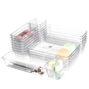 13-25-44-60 pcs Clear Plastic Drawer Organizer Kit Non Slip Multifunctional Storage Tray Kitchen Bathroom Office Bedroom Cosmetic Jewelry Makeup Storage Cute Room Stuff Girly Bedroom Decor Funky Home Decor Men's Room Accessories Cool Christmas Gifts